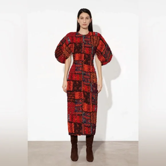 Mara Hoffman Freya Dress Popcorn Midi Todeo Print Bodycon L Celeb Style Luxury - Picture 6 of 14